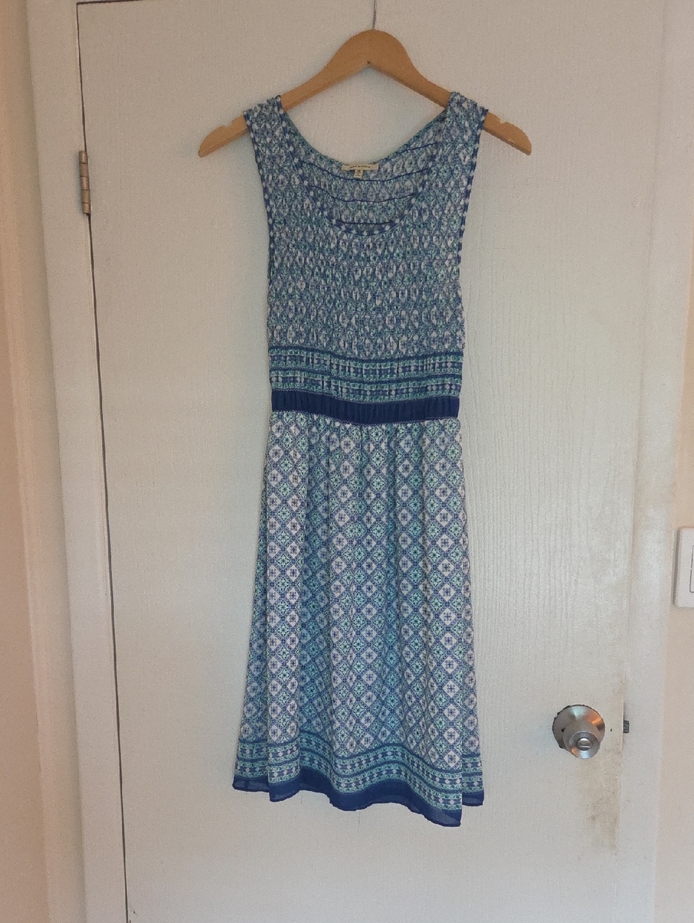 Max Studio Blue Patterned Sleeveless Midi Dress